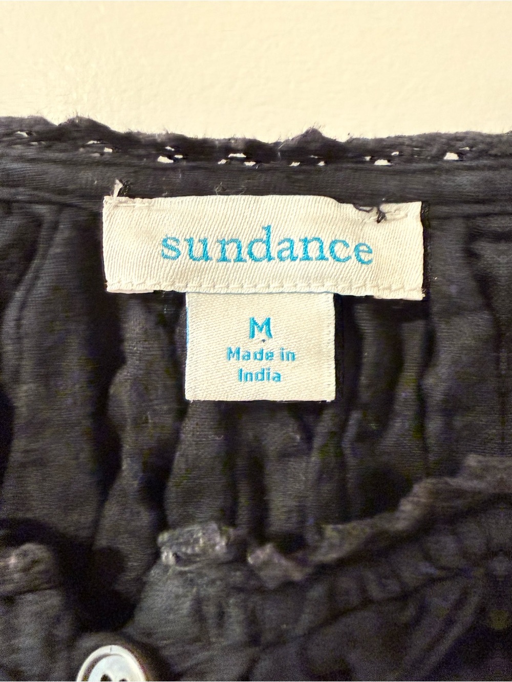 Sundance Sweatpea Black Smocked Button-Front Peasant Top - Picture 4 of 8